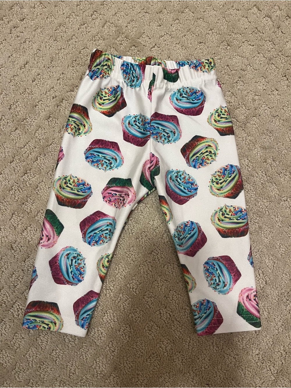 Girls White Cupcake Print Leggings - Multicolor Cupcake Design